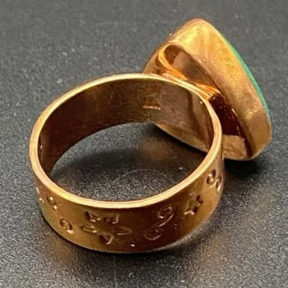 Signed Jay King DTR Copper Ring Size 7.75 Triangular Natural Malachite Cabochon - Picture 2 of 12